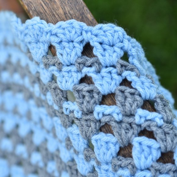 Handmade Crochet Blue and Grey Baby/Lap Blanket - Picture 3 of 5
